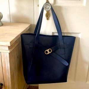Tory Burch large smooth navy leather tote